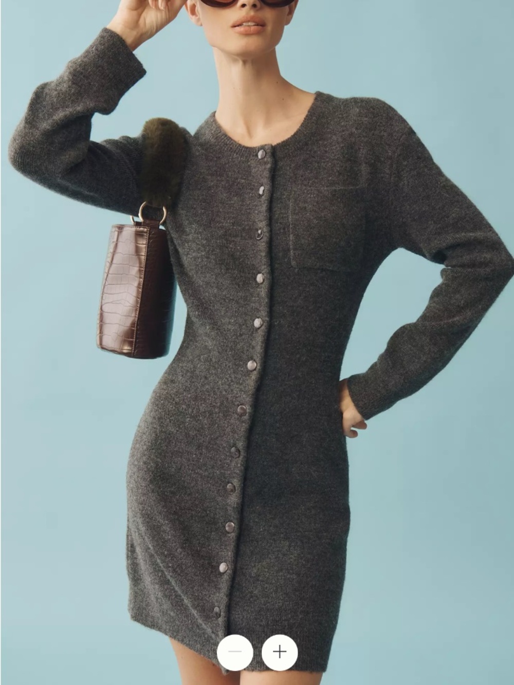 Mare Mare Long-Sleeve Button-Front Sweater Mini Dress in Grey (NWOT)